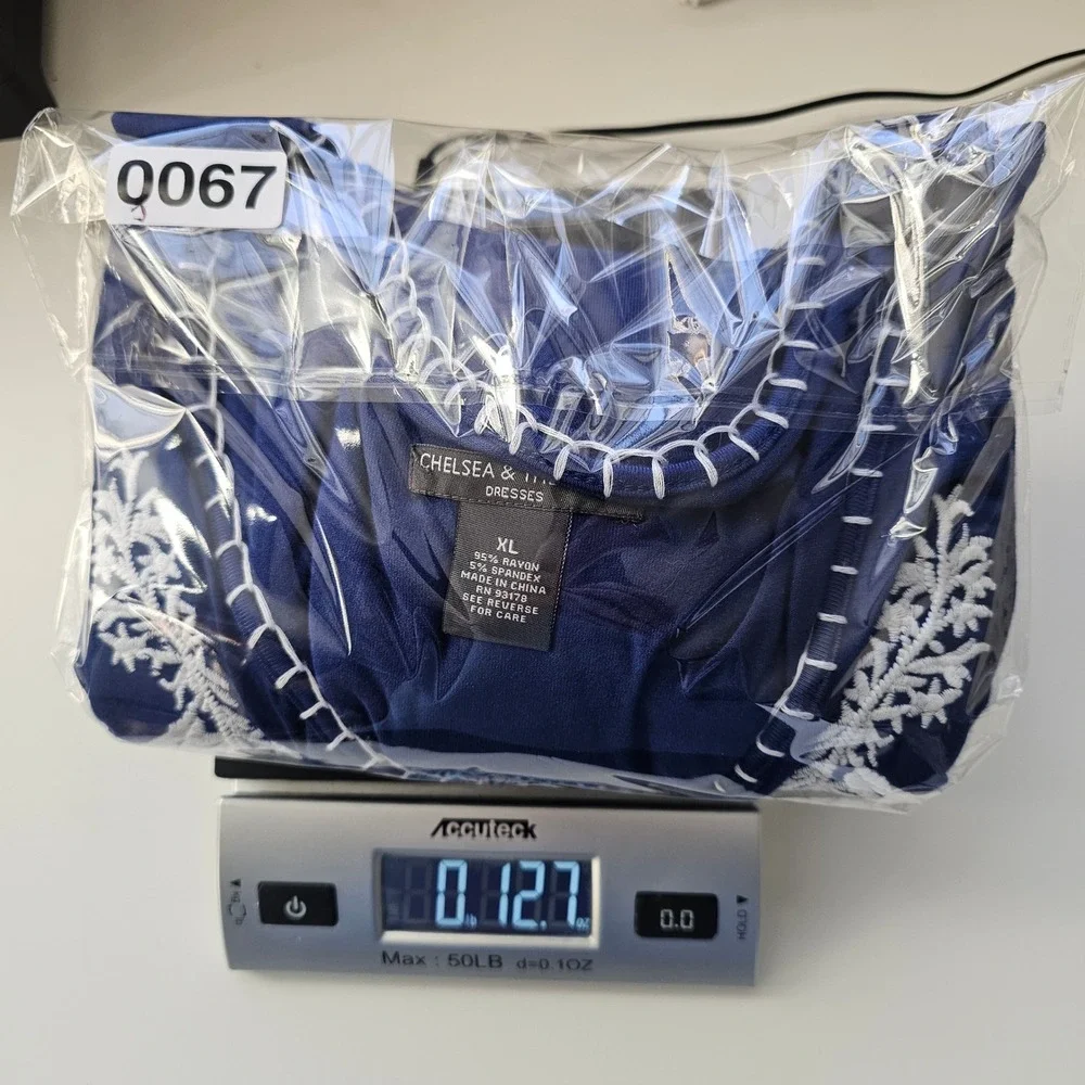 Chelsea Theodore Embroidered Blue Dress XL 3/4 Sleeve Empire Waist Boho Flowy - Picture 11 of 11